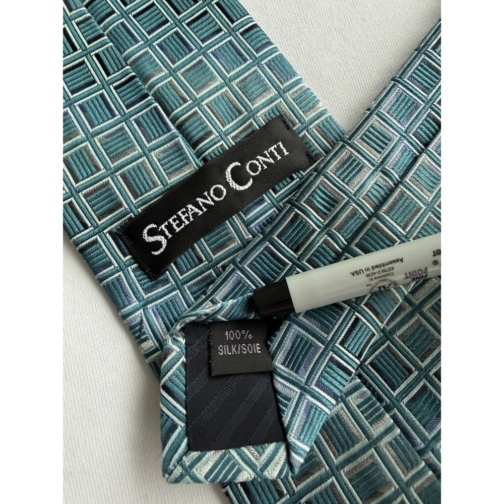 Stefano Conti	Teal Geometric Woven Jacquard Multi Striped	100% Silk Tie 58 x 3.8